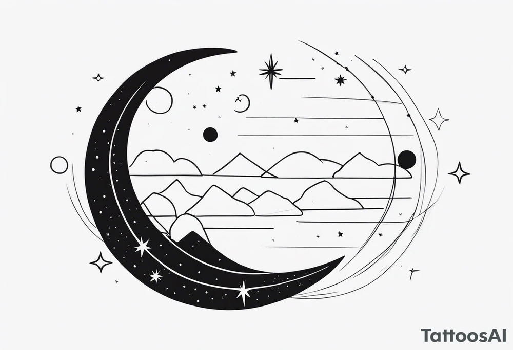 Moon phases with lines and stars horizontal tattoo idea Moon phases with lines and stars horizontal tattoo idea