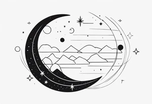 Moon phases with lines and stars horizontal tattoo idea