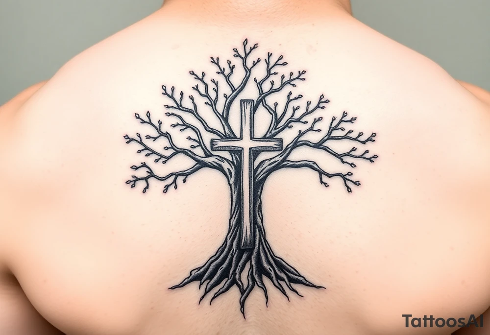 tree of life with the cross imbued inside tattoo idea