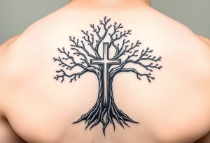 tree of life with the cross imbued inside tattoo idea