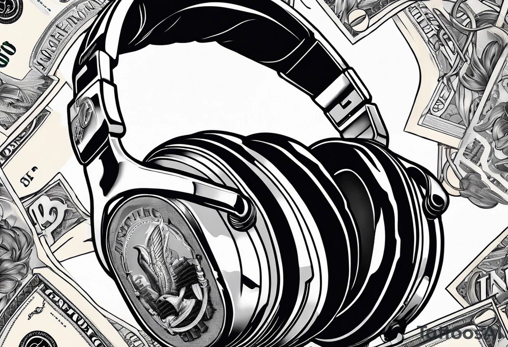 money dollars with headphones with microphone tattoo idea