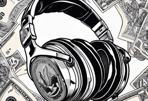 money dollars with headphones with microphone tattoo idea