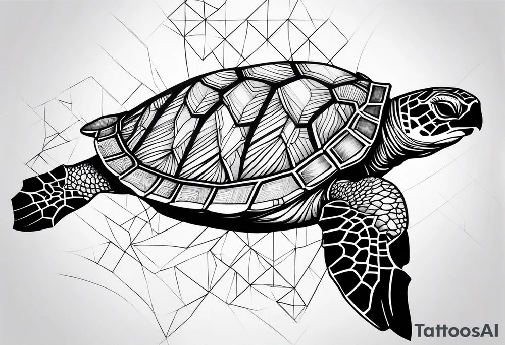 Full leg sleeve sea turtle geometric tattoo idea