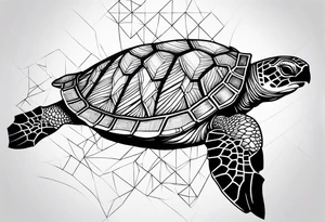 Full leg sleeve sea turtle geometric tattoo idea