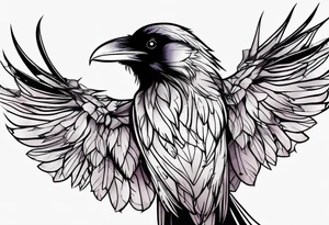 Raven outline with fewer feather details tattoo idea