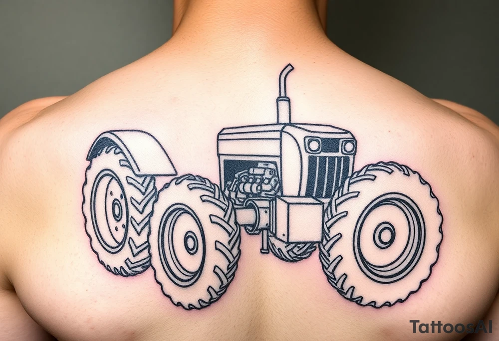 feminine tractor fine line tattoo idea