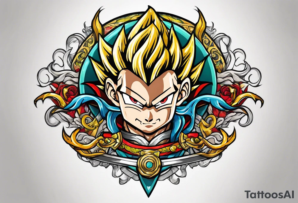 Future trunks sword with shenron spiraling around it tattoo idea