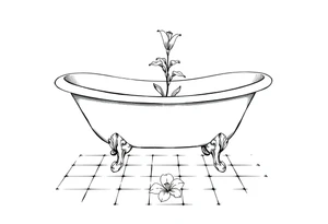 Clawfoot bathtub with lily coming up from tile floor tattoo idea