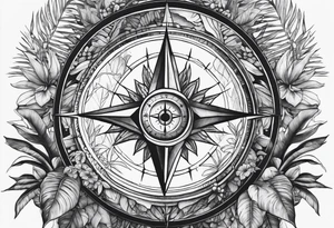 jungle plants, compass, all-seeing eye tattoo idea
