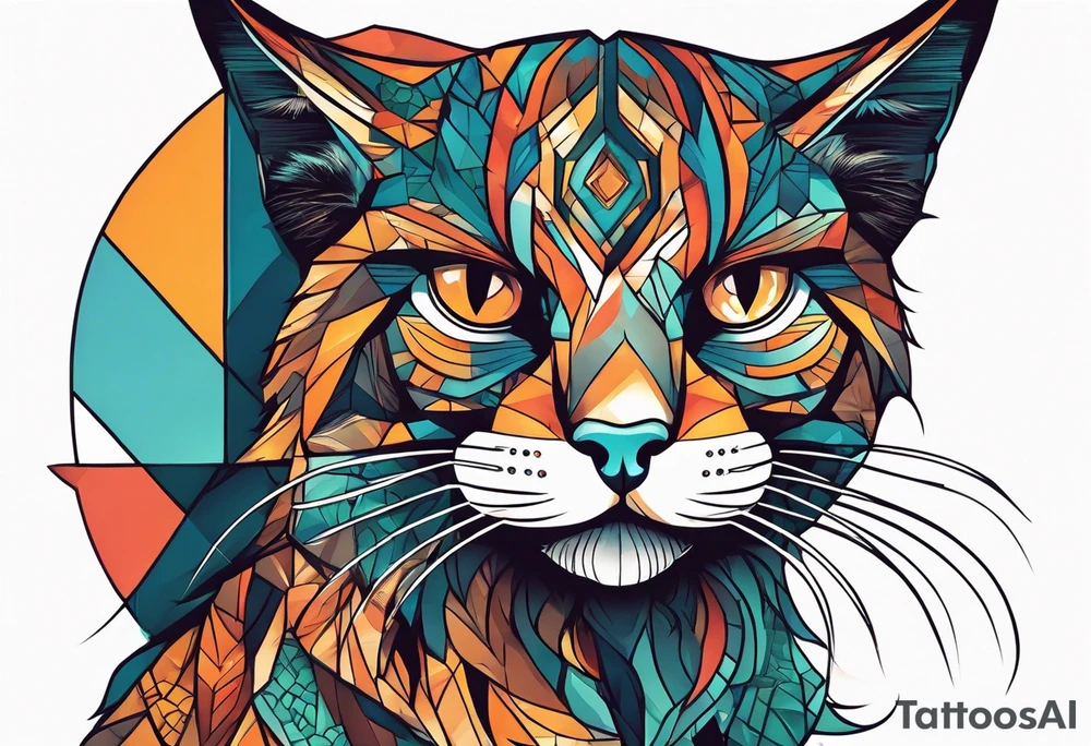 A cat extends its paw to the beast looking at it tattoo idea
