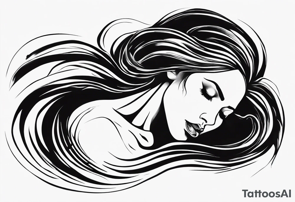 abstract woman laying with her back facing the front and her hair flowing tattoo idea