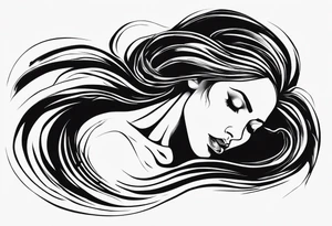abstract woman laying with her back facing the front and her hair flowing tattoo idea