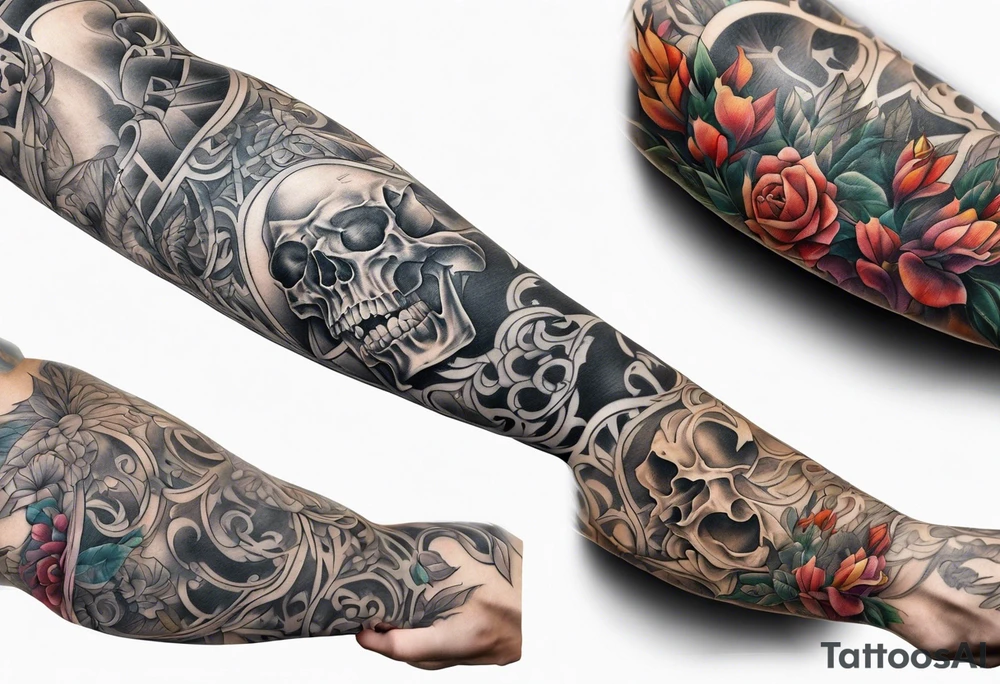 arm sleeve with bones tattoo idea
