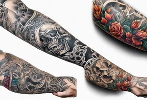 arm sleeve with bones tattoo idea