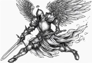 A Winged Paladin Knight in mid-air with his sword about to attack. tattoo idea
