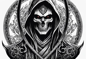 necromancer guy with Scythe and white eyes small tattoo tattoo idea