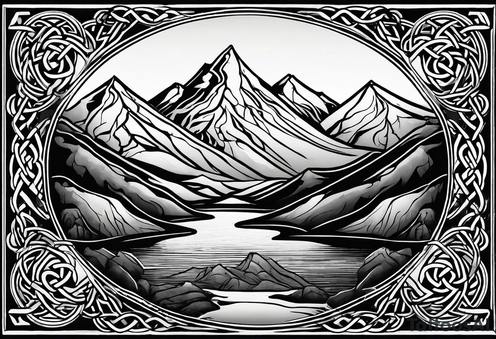 celtic knot and mountains tattoo idea