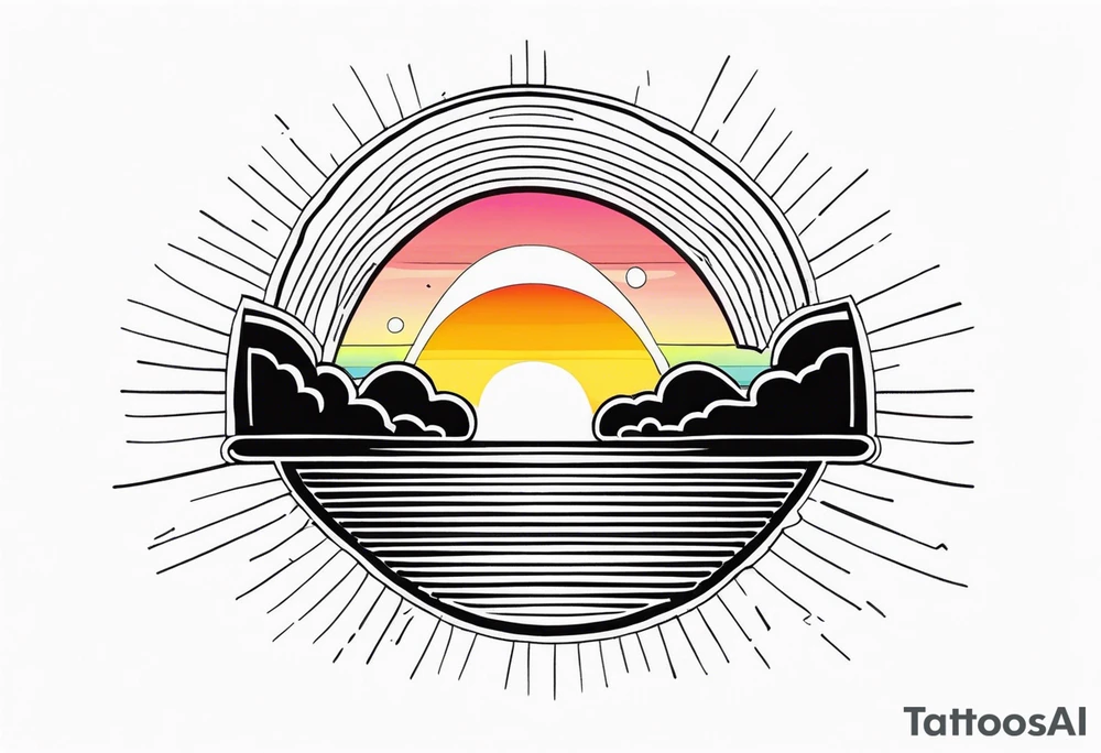 black minimalistic sunrise with rainbow tattoo idea