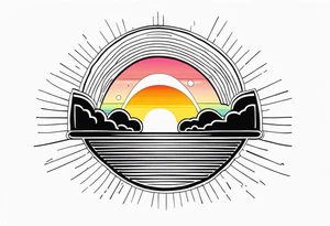 black minimalistic sunrise with rainbow tattoo idea