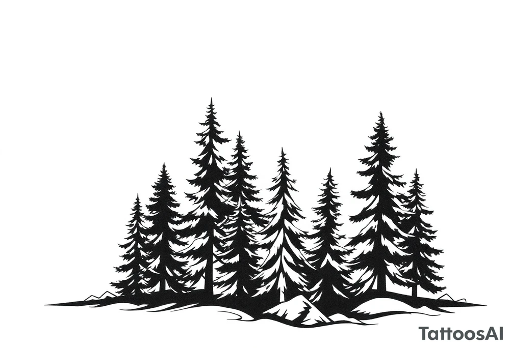 Coniferous forest trees in blackvand gray tattoo sleeve tattoo idea