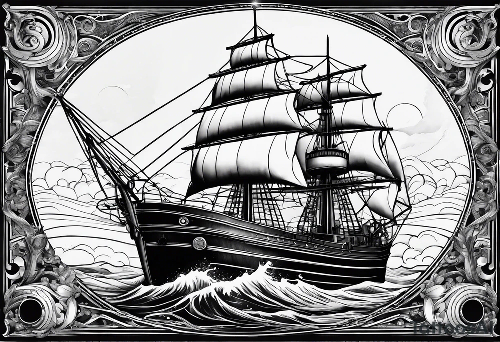 bateau, phare maritime, phoenix,    lune bleu. tattoo idea