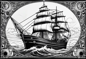 bateau, phare maritime, phoenix,    lune bleu. tattoo idea