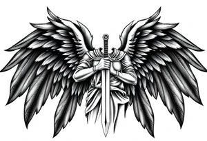 Holy Archangel, Biblical, Christianity, Archangel Michael, Hebrew, Guards of Christianity, Holding a sword, having six wings, seraphim, faceless tattoo idea