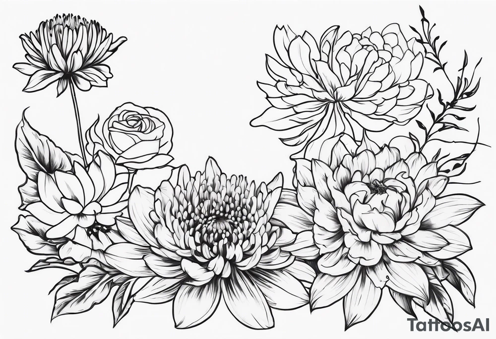 Asters, roses, Lillies, chrysanthemums tattoo idea