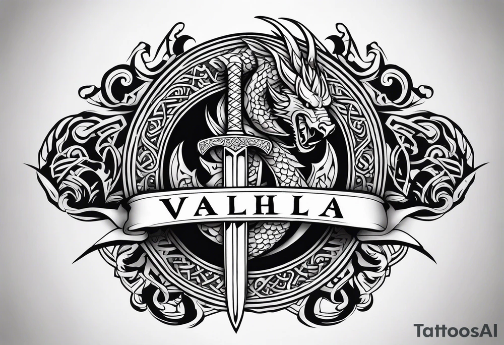 Viking sword Valhalla sheild dragon tattoo idea