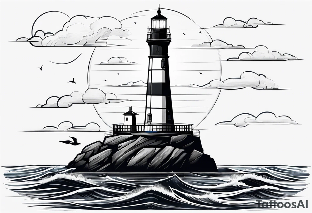 maritime lighthouse in a front view sailboat serving as a mast for a sail. tattoo idea