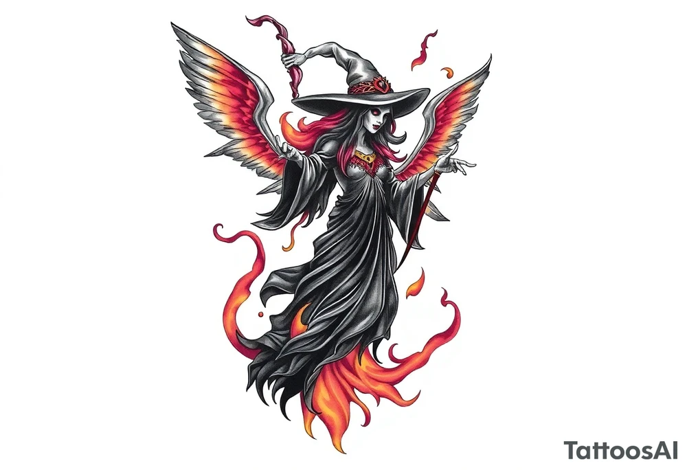 Witch in the flame tattoo idea