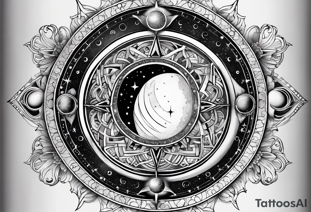 Astrology, Cancer, Natal Chart, symbolic, vision, yin yang, the moon, the sun, Uranus, Pluto, spiritual third eye, mystical armband tattoo idea