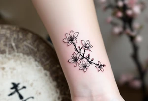 Black and White Linework with Pink Accents – Fine black ink outlines of cherry blossoms, filled selectively with pastel pinks for a modern, minimalist look. tattoo idea