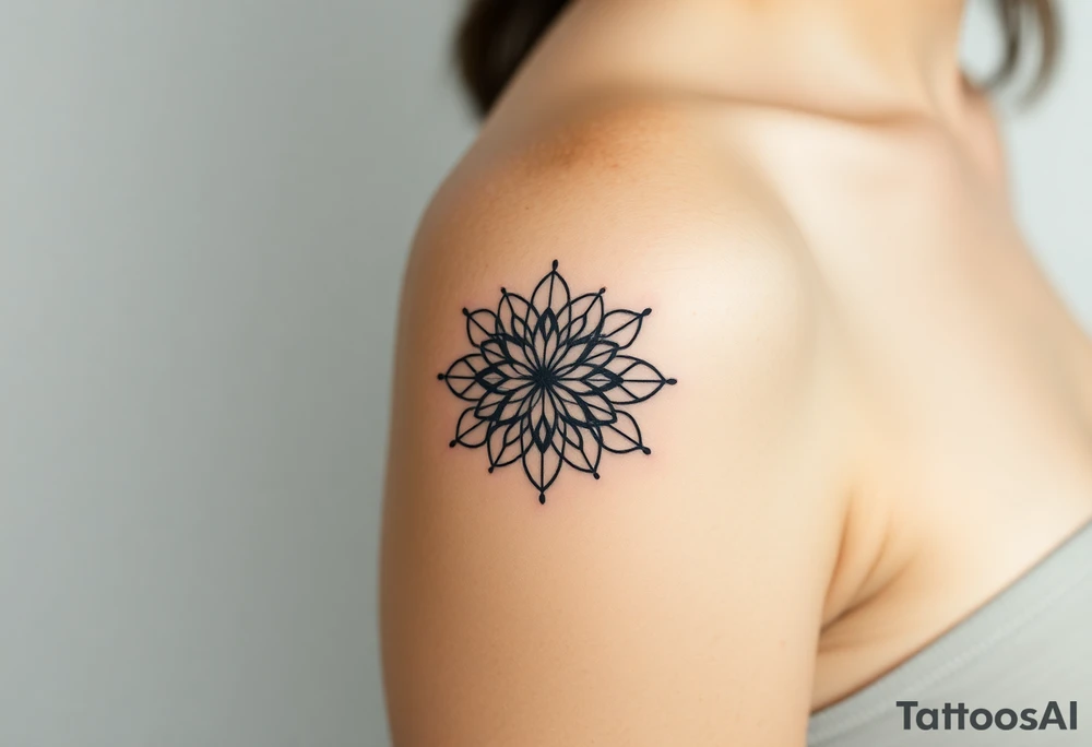 A Flower of Life pattern with delicate dot work shading placed in cyrcle tattoo idea