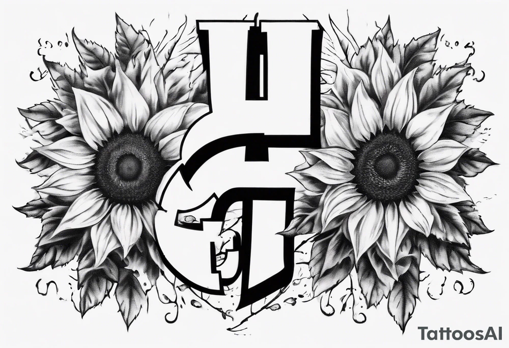 combining the letters E and H with a sunflower image tattoo idea