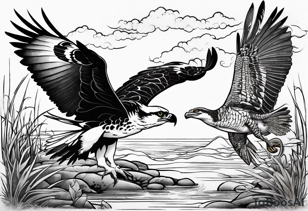 Osprey and alligator in the marsh tattoo idea