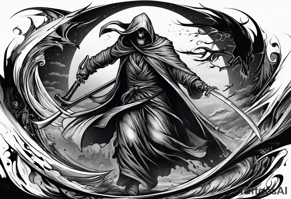 Man chasing the grim reaper tattoo idea