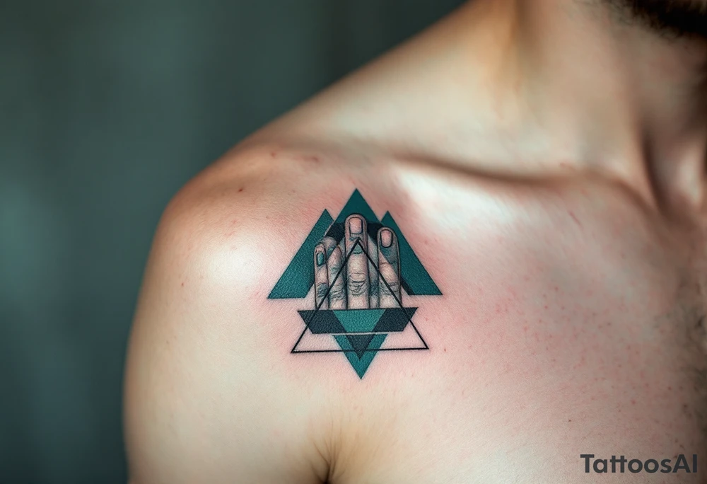Geometric 19.07.2005 in dark teal ink, with triangles and lines subtly framing the digits. tattoo idea
