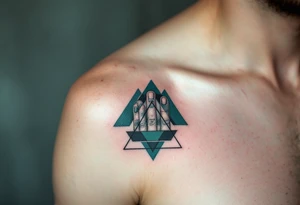 Geometric 19.07.2005 in dark teal ink, with triangles and lines subtly framing the digits. tattoo idea