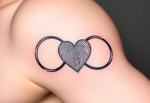 An infinity design with a fingerprint heart in black and grey realism tattoo idea