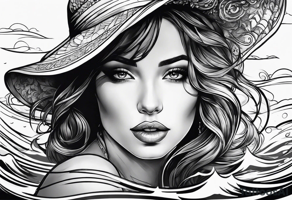 Attractive woman floating above water tattoo idea