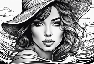 Attractive woman floating above water tattoo idea