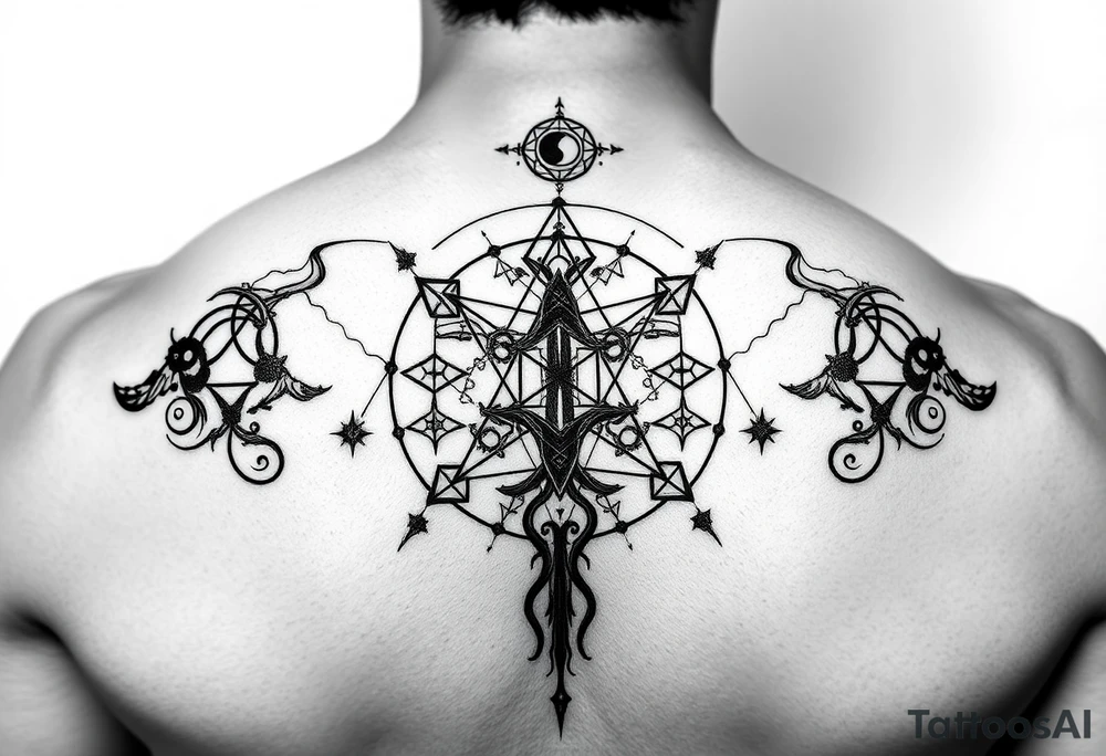 Sephiroth tree tattoo with sacred geometry and cosmic elements 10 Sephiroth Kabbala tattoo idea