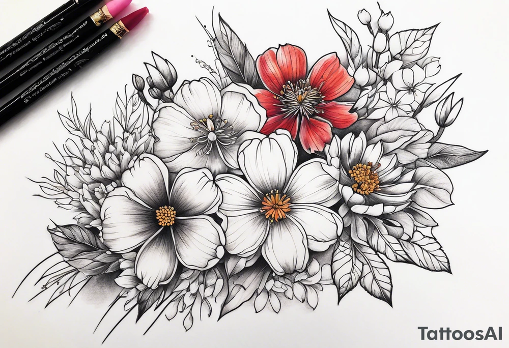 wildflower bouquet tattoo idea
