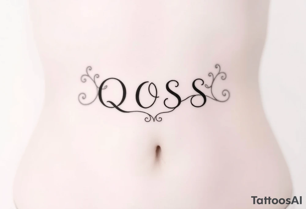 text reading "QOS" across a womb tattoo tattoo idea