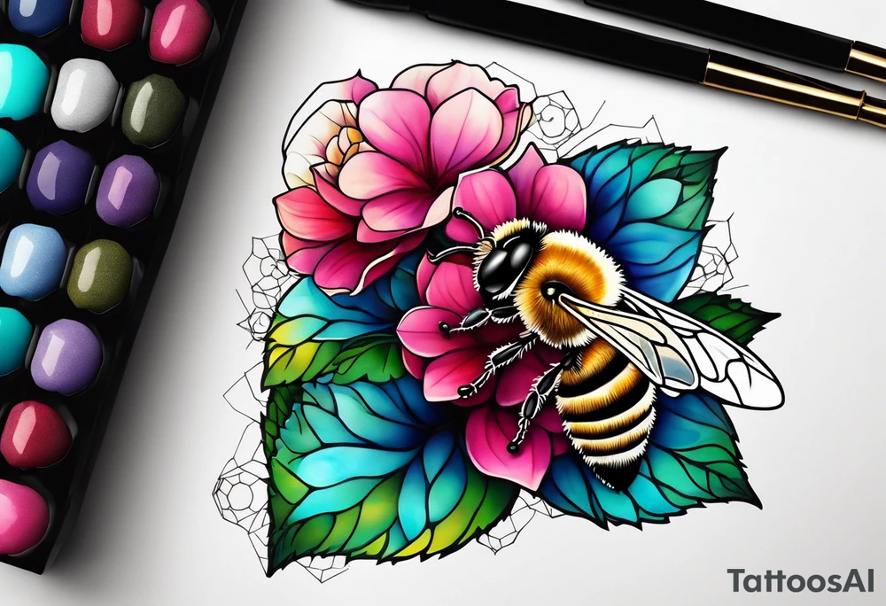 Small tattoo. There’s a hydrangea and a bee but they are not touching. The bee is small and to the left of the hydrangea. tattoo idea
