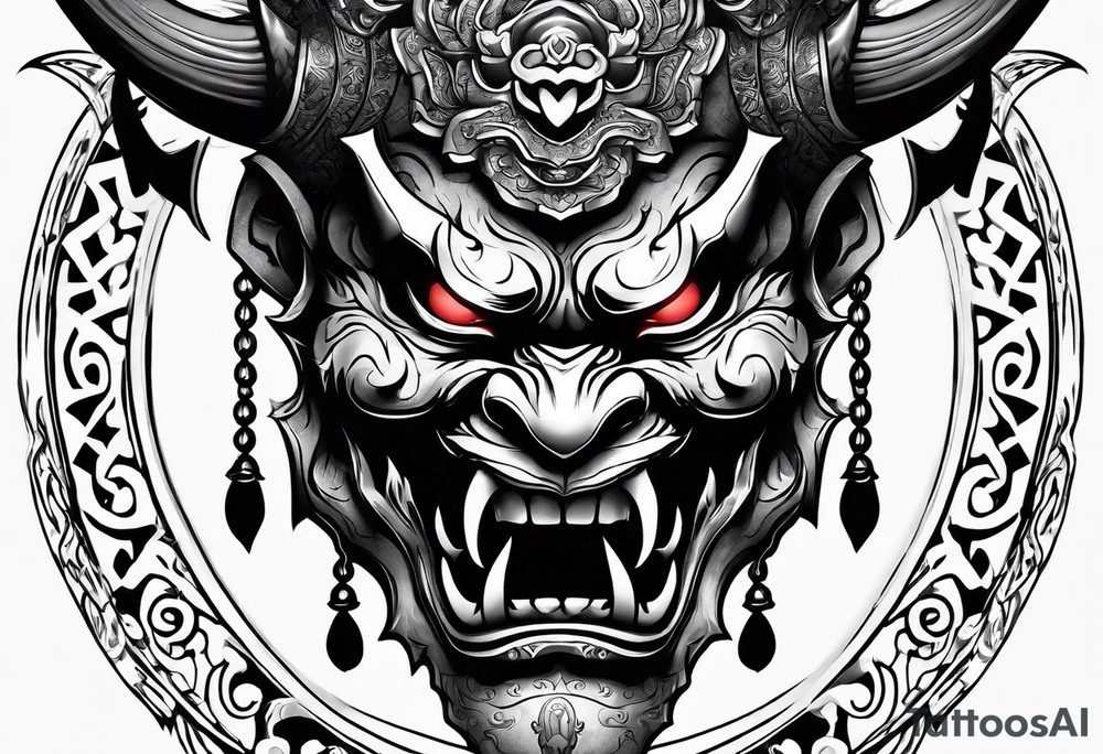 Undead oni mask tattoo idea