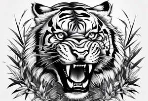 Snarling Tiger in bamboo tattoo idea