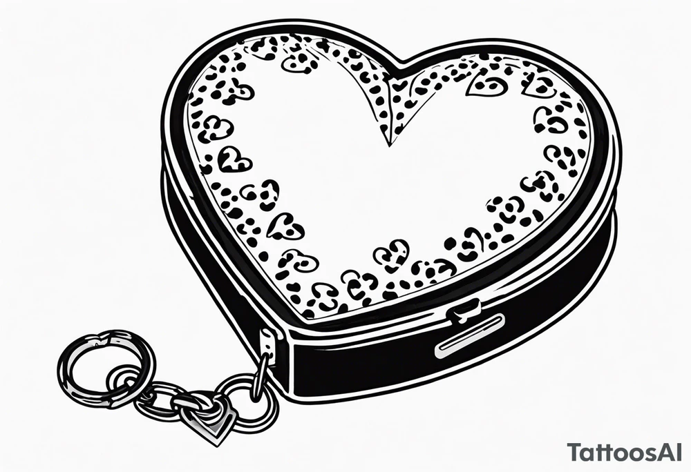 Y2K leopard print heart locket on chain with safety pins tattoo idea