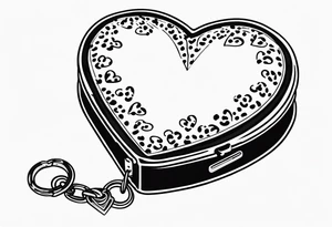 Y2K leopard print heart locket on chain with safety pins tattoo idea